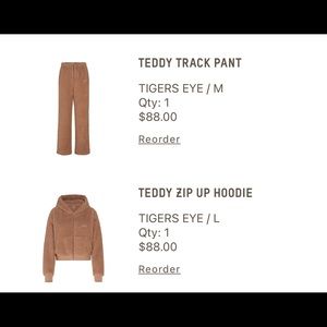 Skims Teddy zip up hoodie and Teddy track pants